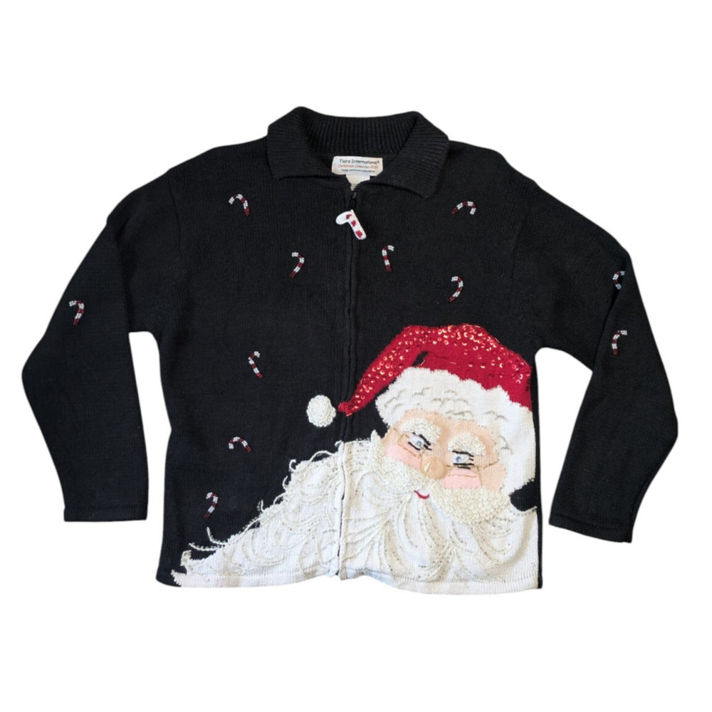 VTG Tiara International Beaded Santa Collection 2004 Christmas Sweater Size L